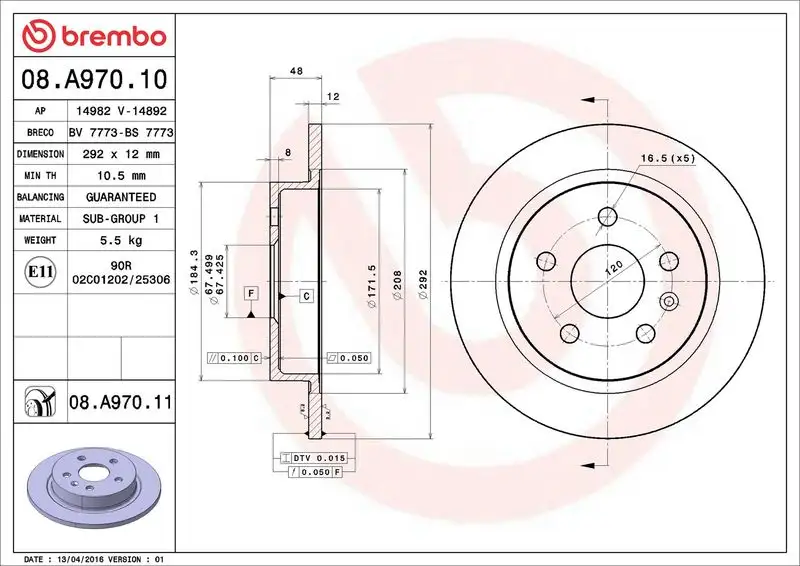 BREMBO 08.A970.11 Arka Fren Diski resmi