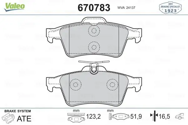 VALEO 670783 Arka Fren Balatası resmi