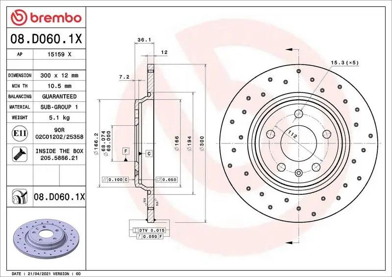 BREMBO 08.D060.1X Arka Fren Diski resmi