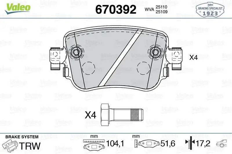 VALEO 670392 Arka Fren Balatası resmi
