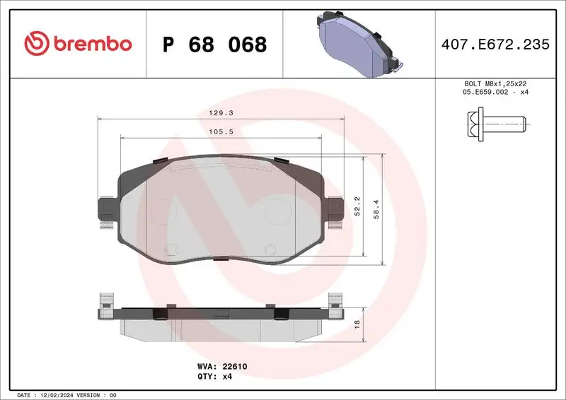 BREMBO P68068 Ön Fren Balatası 410603407R resmi