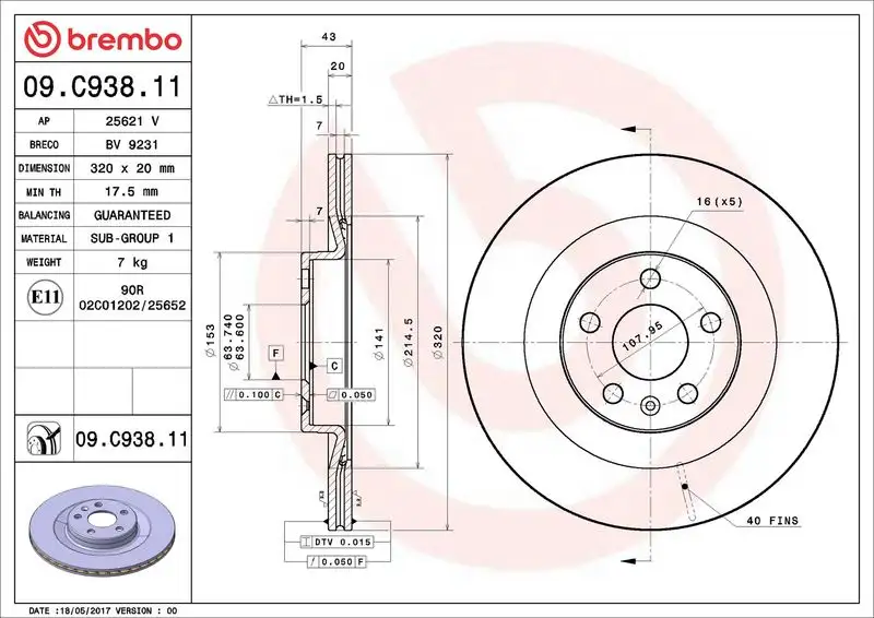 BREMBO 09.C938.11 Arka Fren Diski resmi