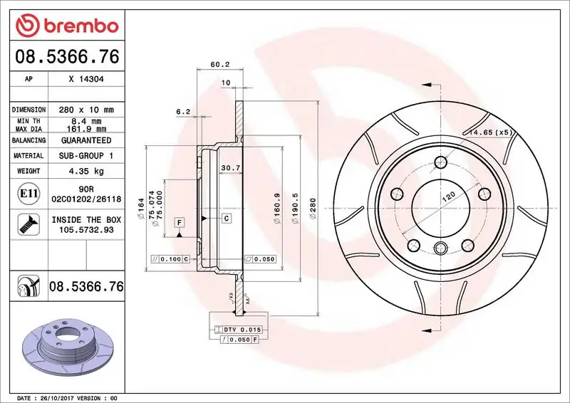 BREMBO 08.5366.76 Arka Fren Diski resmi