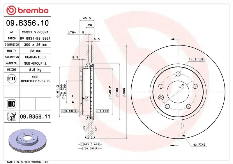 BREMBO 09.B356.11 Ön Fren Diski resmi