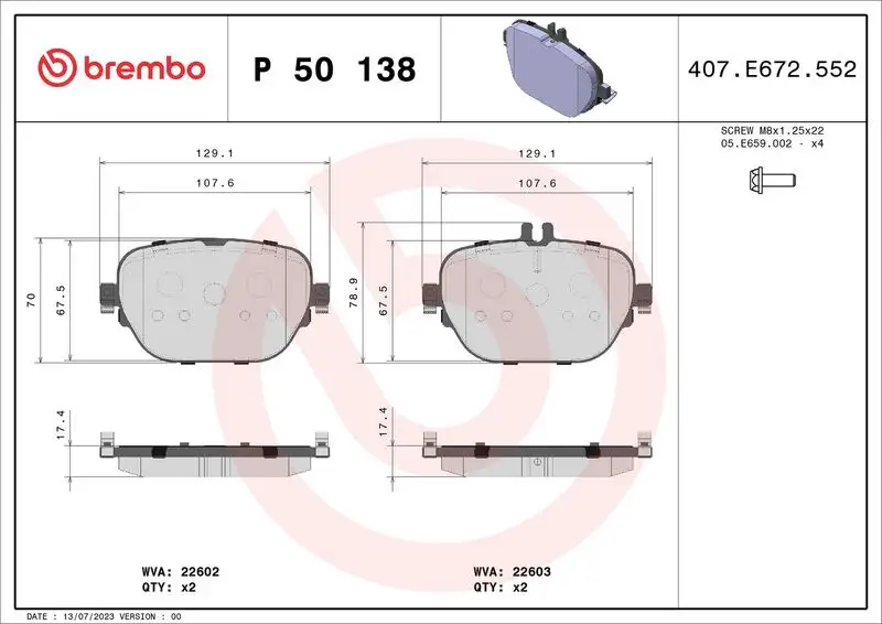 BREMBO P50138 Arka Fren Balatası resmi