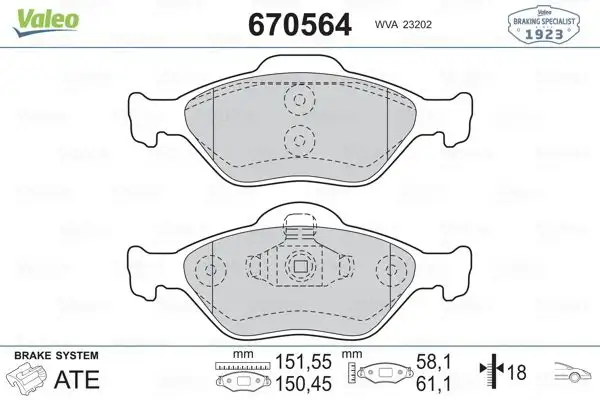 VALEO 670564 Ön Fren Balatası resmi
