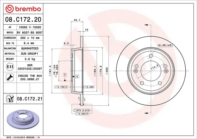 BREMBO 08.C172.21 Arka Fren Diski resmi