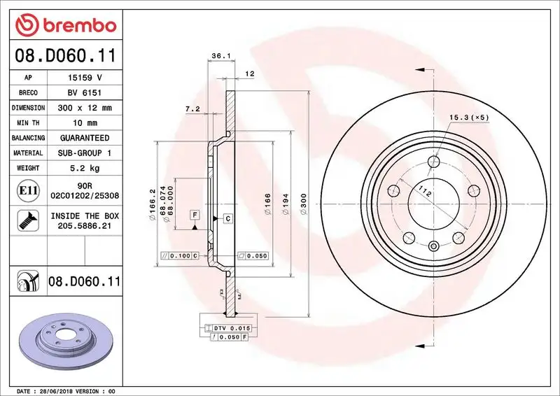 BREMBO 08.D060.11 Arka Fren Diski resmi