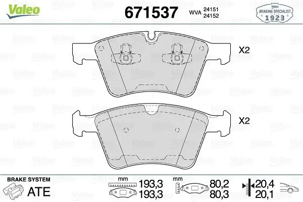 VALEO 671537 Ön Fren Balatası A1644202520 resmi