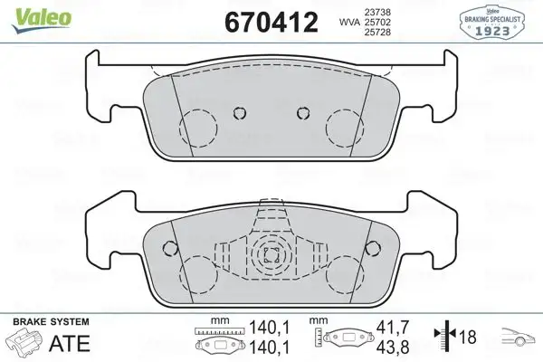 VALEO 670412 Ön Fren Balatası resmi