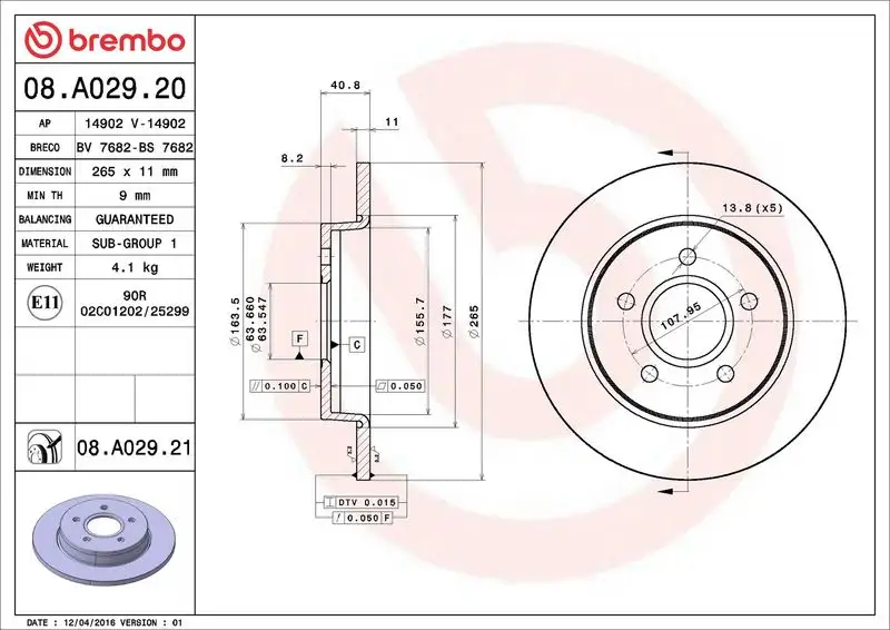 BREMBO 08.A029.21 Arka Fren Diski resmi