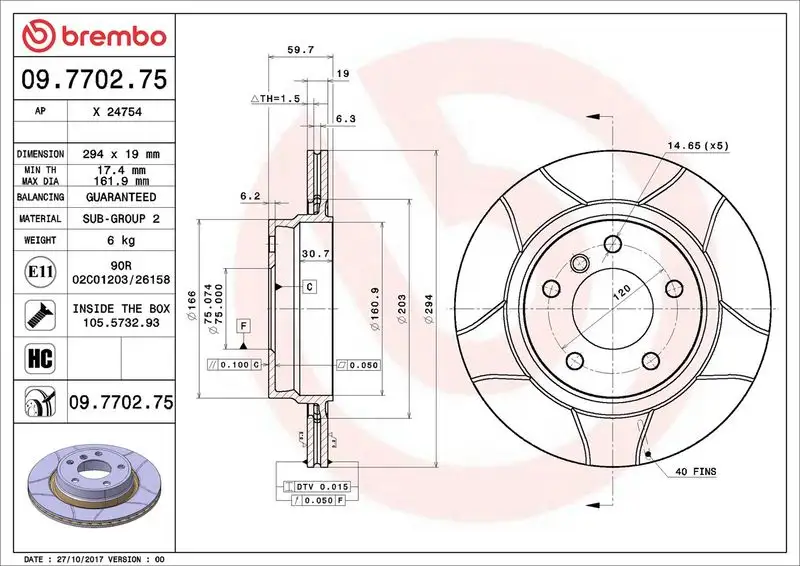 BREMBO 09.7702.75 Arka Fren Diski 34216855154 resmi