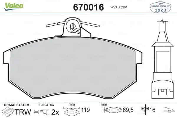VALEO 670016 Ön Fren Balatası 859698151 resmi