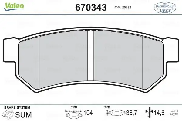 VALEO 670343 Arka Fren Balatası resmi