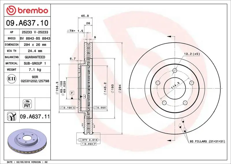 BREMBO 09.A637.10 Ön Fren Diski resmi
