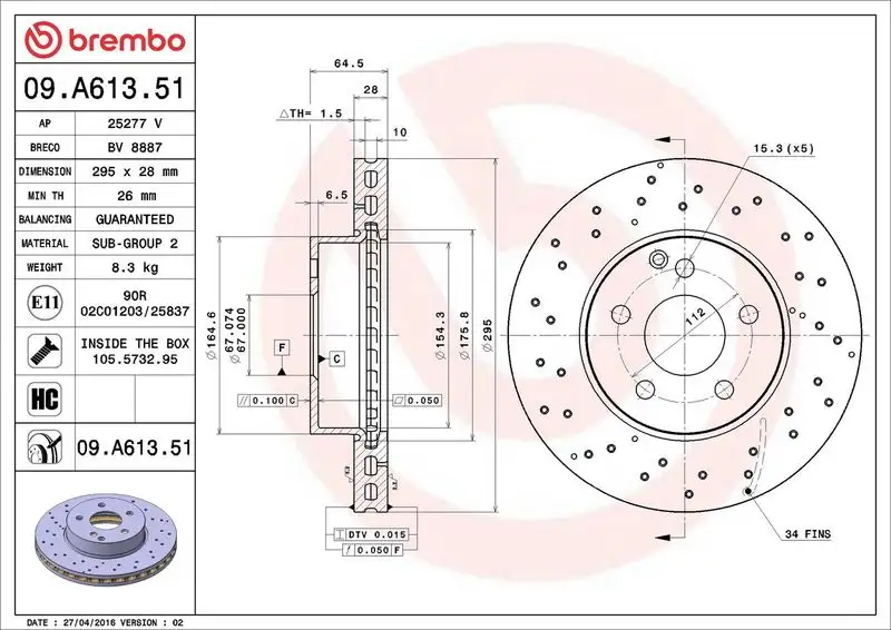 BREMBO 09.A613.51 Ön Fren Diski resmi