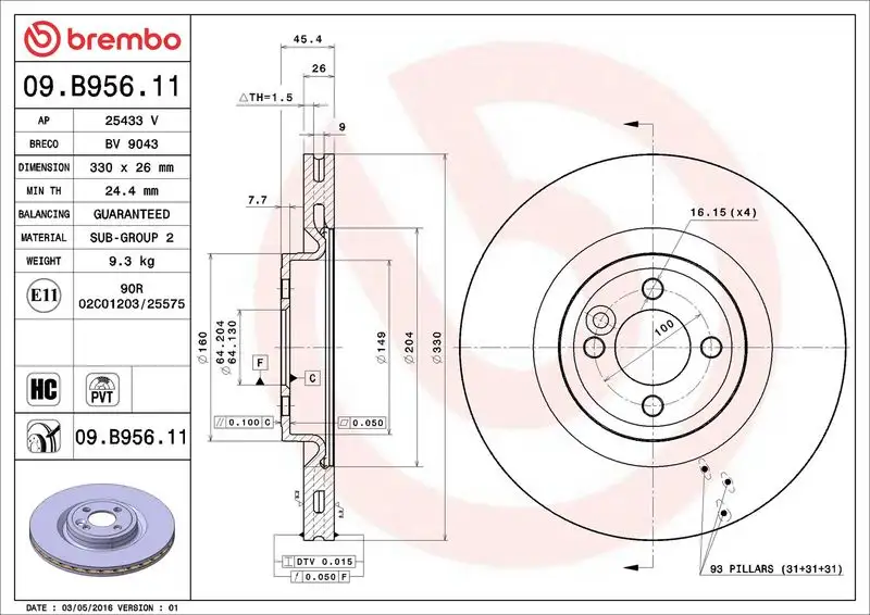 BREMBO 09.B956.11 Ön Fren Diski 34116858071 resmi