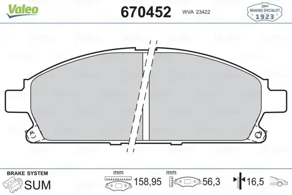 VALEO 670452 Ön Fren Balatası resmi