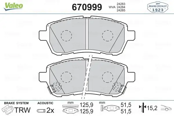 VALEO 670999 Ön Fren Balatası resmi