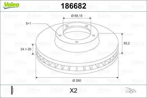 VALEO 186682 Ön Fren Diski 7D0615301C resmi