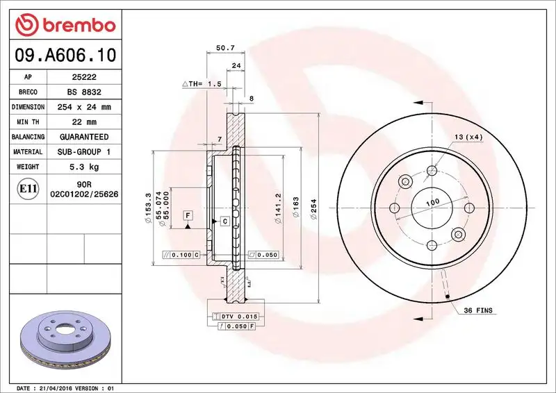 BREMBO 09.A606.10 Ön Fren Diski 51712FD300 resmi