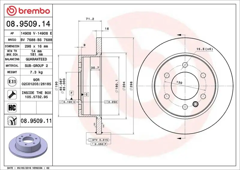 BREMBO 08.9509.11 Arka Fren Diski resmi