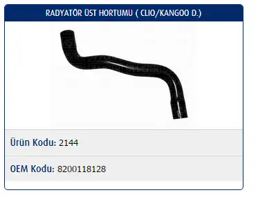 MASTER M2144 Radyatör Üst Hortumu 8200118128 resmi