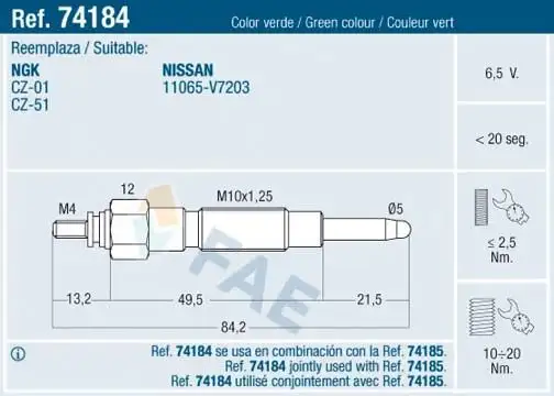 FAE 74184 Kızdırma Bujisi 11065V7203 resmi
