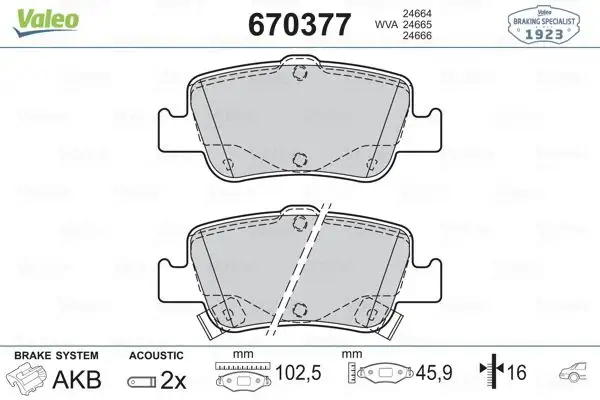 VALEO 670377 Arka Fren Balatası resmi