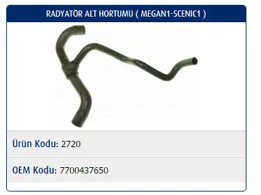 MASTER M2720 Radyatör Alt Hortumu 7700437650 resmi