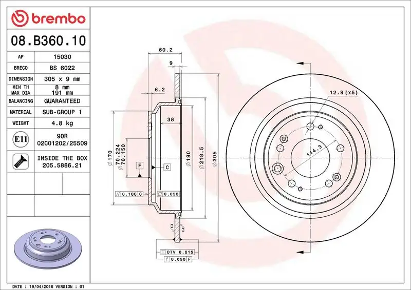 BREMBO 08.B360.10 Arka Fren Diski 42510TL0G51 resmi