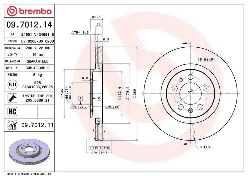 BREMBO 09.7012.11 Ön Fren Diski resmi