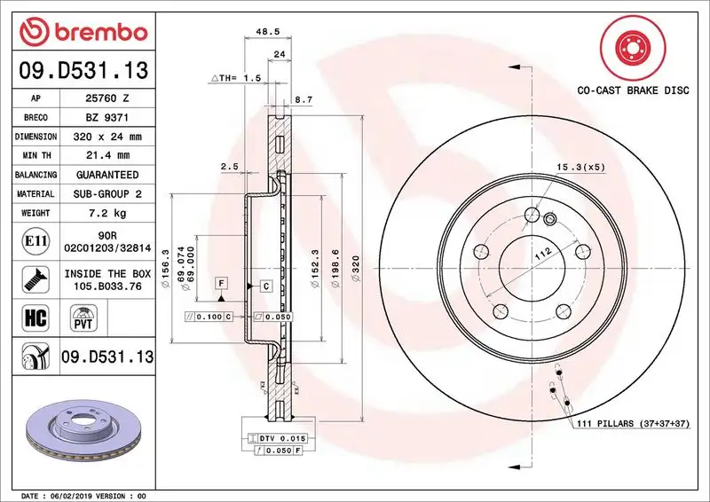 BREMBO 09.D531.13 Arka Fren Diski A0004230712 resmi