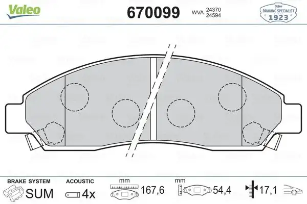 VALEO 670099 Ön Fren Balatası resmi