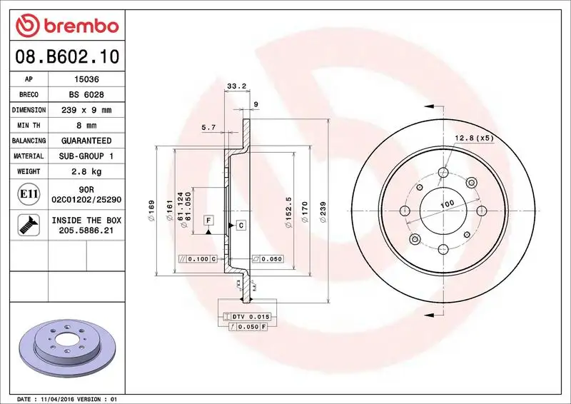 BREMBO 08.B602.10 Arka Fren Diski resmi