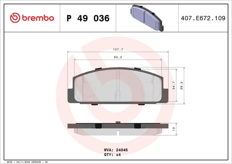 BREMBO P49036 Arka Fren Balatası resmi