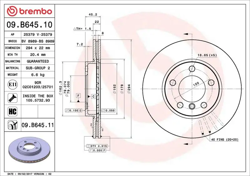 BREMBO 09.B645.11 Ön Fren Diski 34119811537 resmi