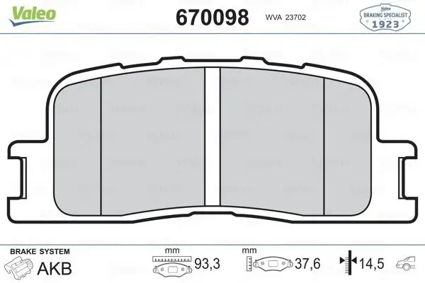 VALEO 670098 Arka Fren Balatası resmi