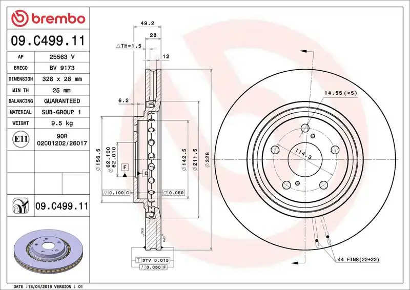 BREMBO 09.C499.11 Ön Fren Diski 435120E040 resmi