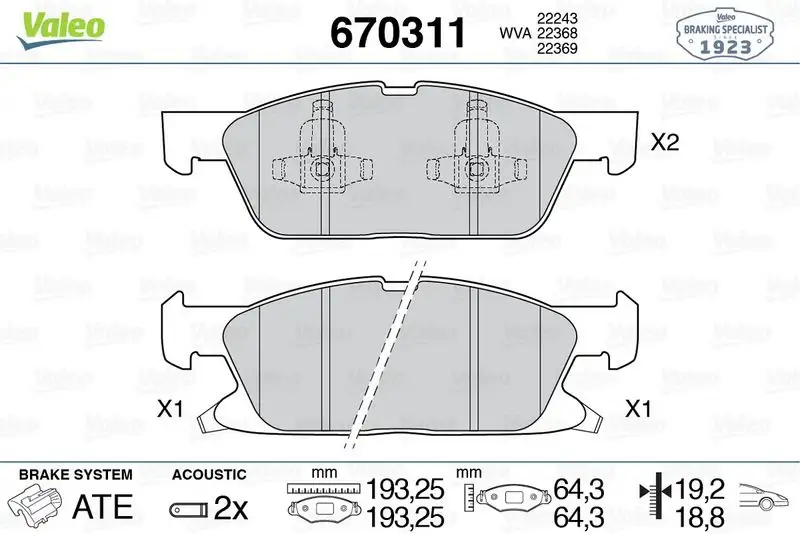 VALEO 670311 Ön Fren Balatası resmi