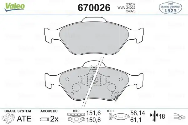 VALEO 670026 Ön Fren Balatası resmi