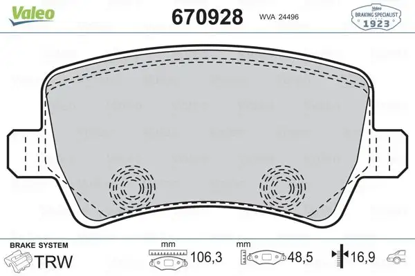 VALEO 670928 Arka Fren Balatası resmi