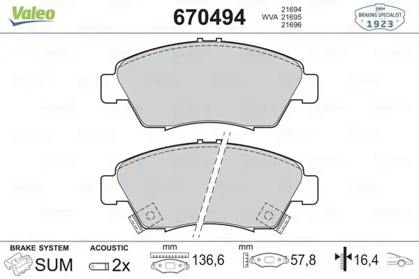VALEO 670494 Ön Fren Balatası resmi