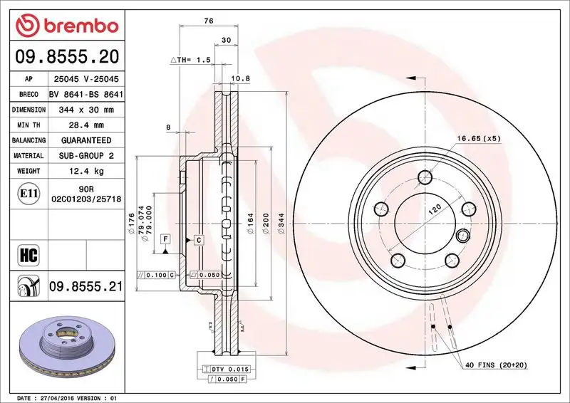 BREMBO 09.8555.21 Ön Fren Diski SDB000201 resmi