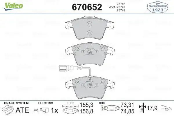 VALEO 670652 Ön Fren Balatası 7H0698151E resmi