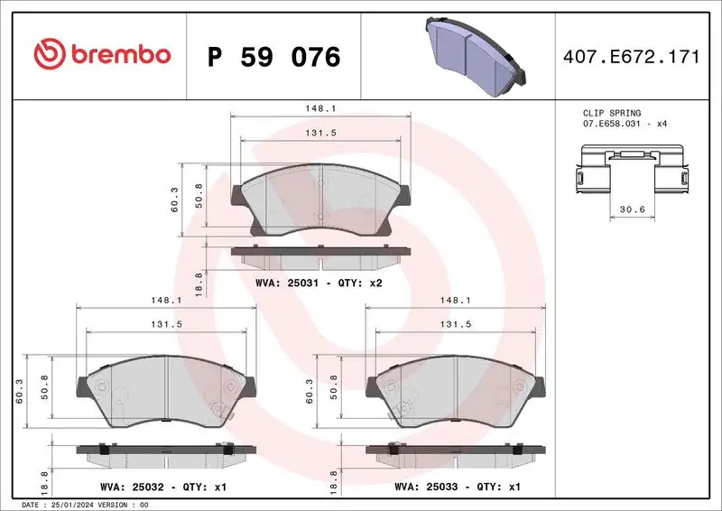 BREMBO P59076 Ön Fren Balatası resmi