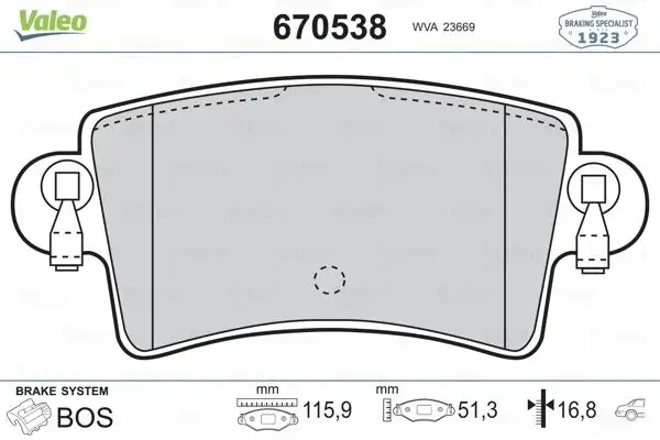 VALEO 670538 Arka Fren Balatası resmi