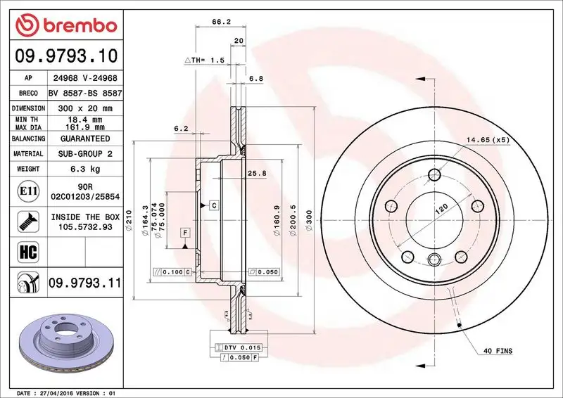 BREMBO 09.9793.10 Arka Fren Diski 34216783754 resmi