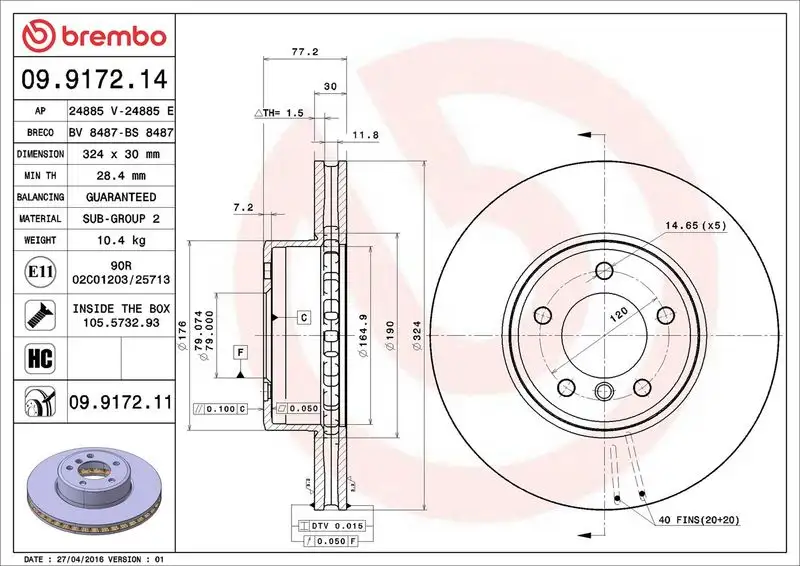 BREMBO 09.9172.11 Ön Fren Diski resmi