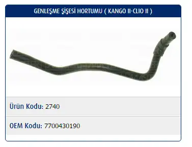 MASTER M2740 Yedek Su Deposu Hortumu 7700430190 resmi